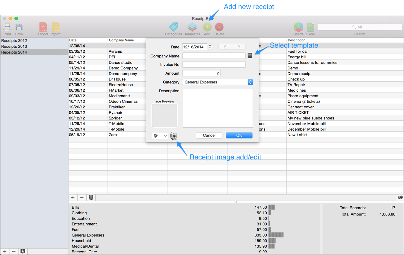 Receipt details panel