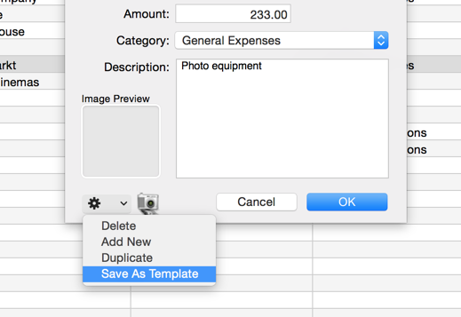 Create template from receipt