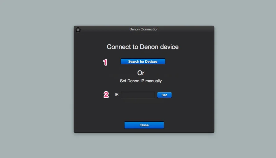 Denon connection window (click to enlarge) 