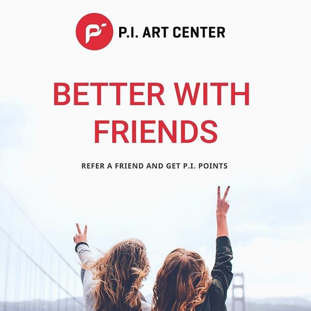Studying with friends is better! Refer a friend to P.I. Art Center, and get PI points and your friend will get them too!Talk to your Advisor today! .
.
.
#art #artschool #referafriend #piartcenter
#artmajor #artist #portfoliowork
#fineart #photograph