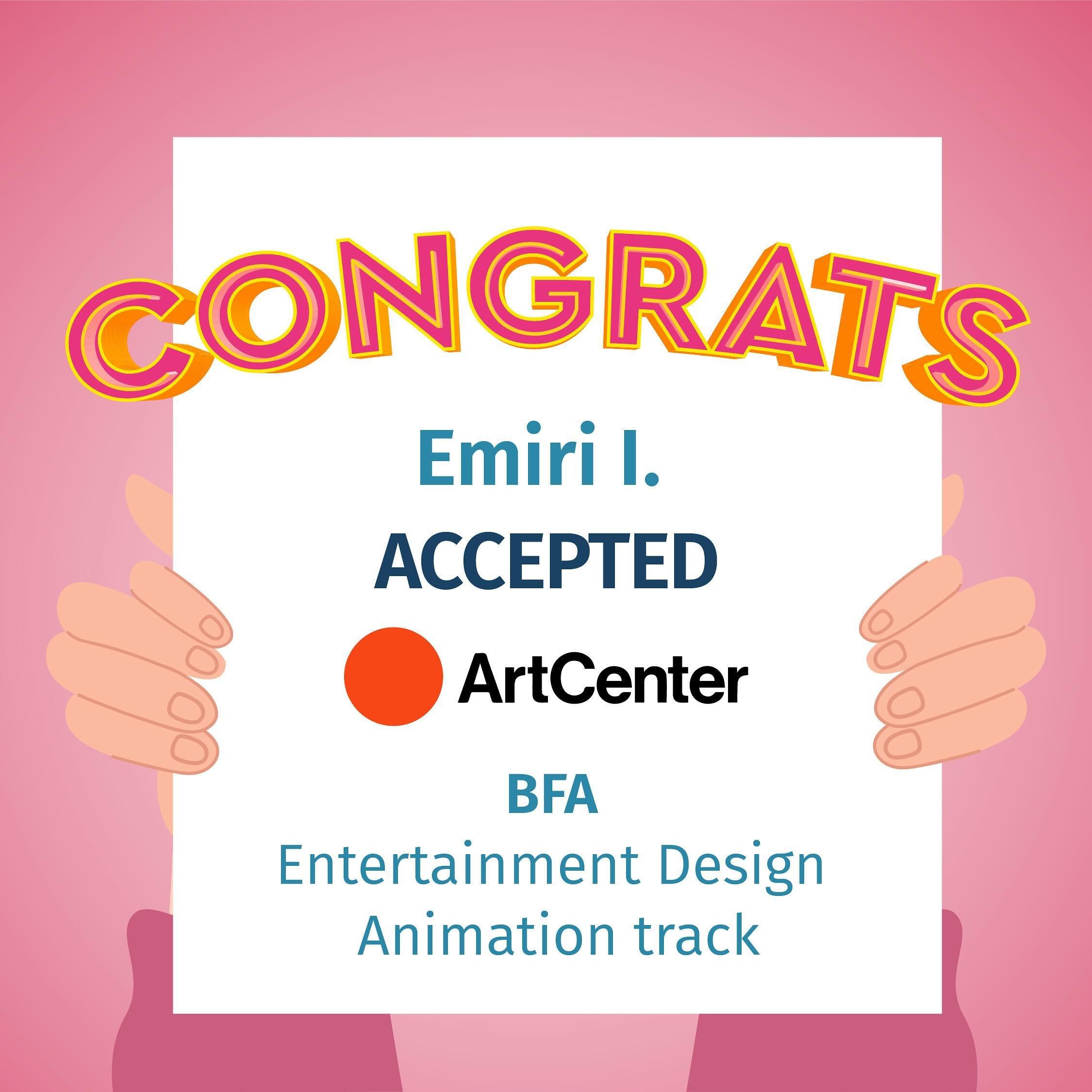 Congrats to our student who got accepted to Art Center🥳🥳🥳challenge your dream with PI!🙌