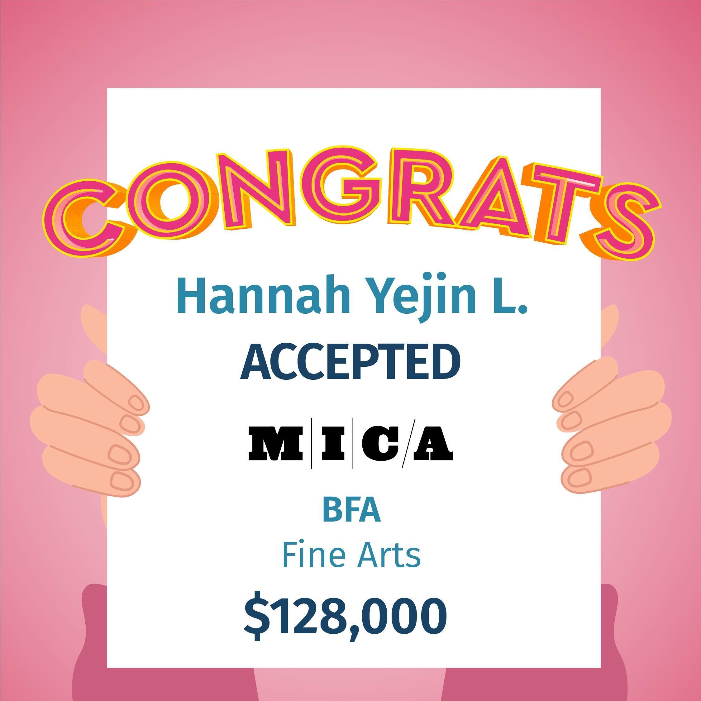 Congratulations to Hannah who got accepted to MICA🥳Challenge your dream of art with PI🙌