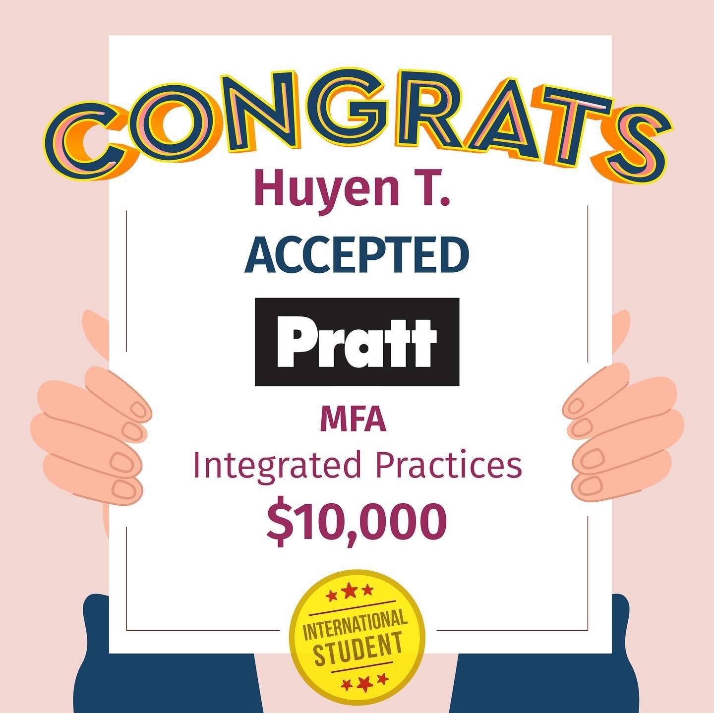 Congratulations to Huyen who got Accepted to Pratt MFA!!! Challenge your dream of art with PI🥰🥰🥰