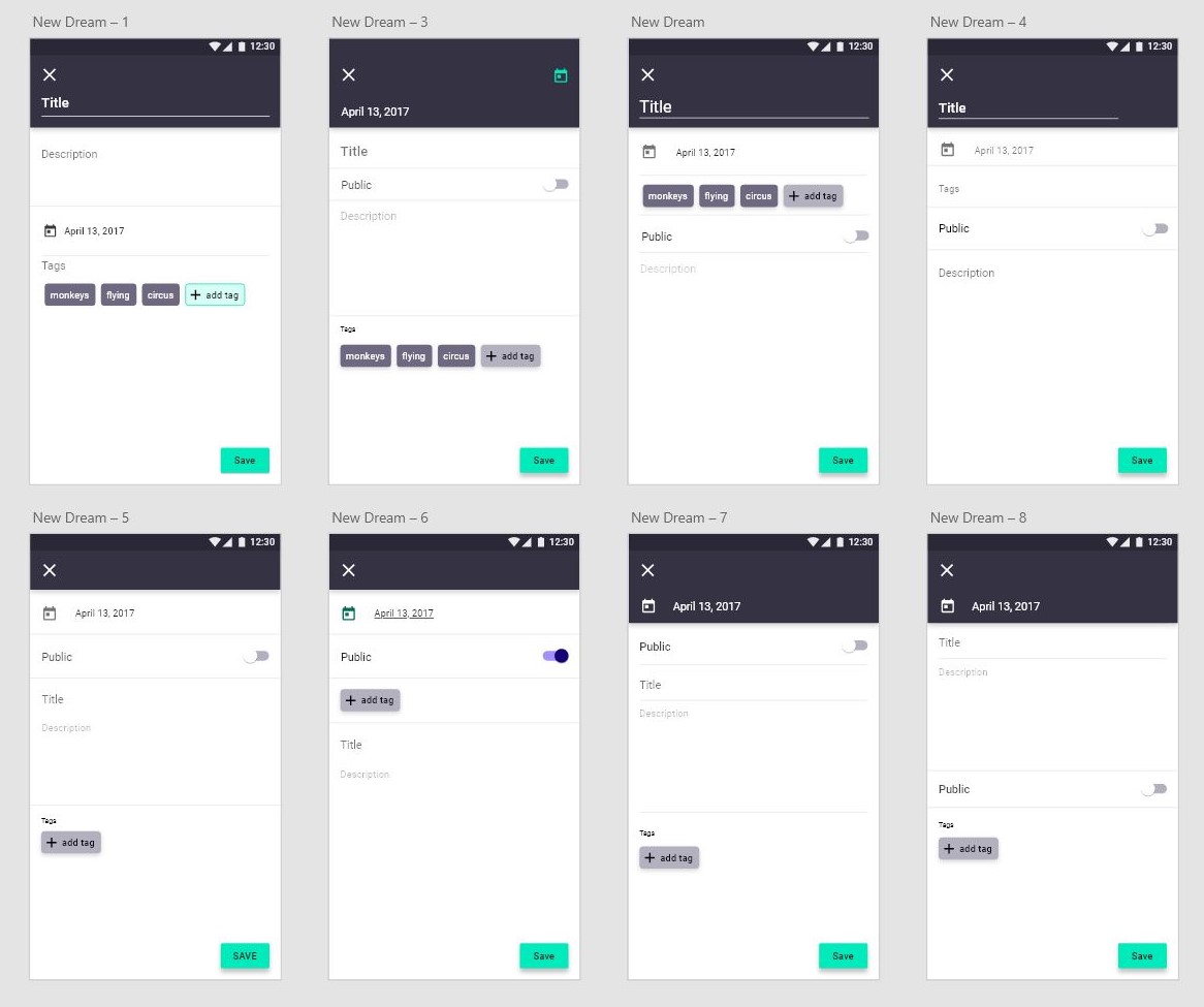 Add dream screen prototypes.