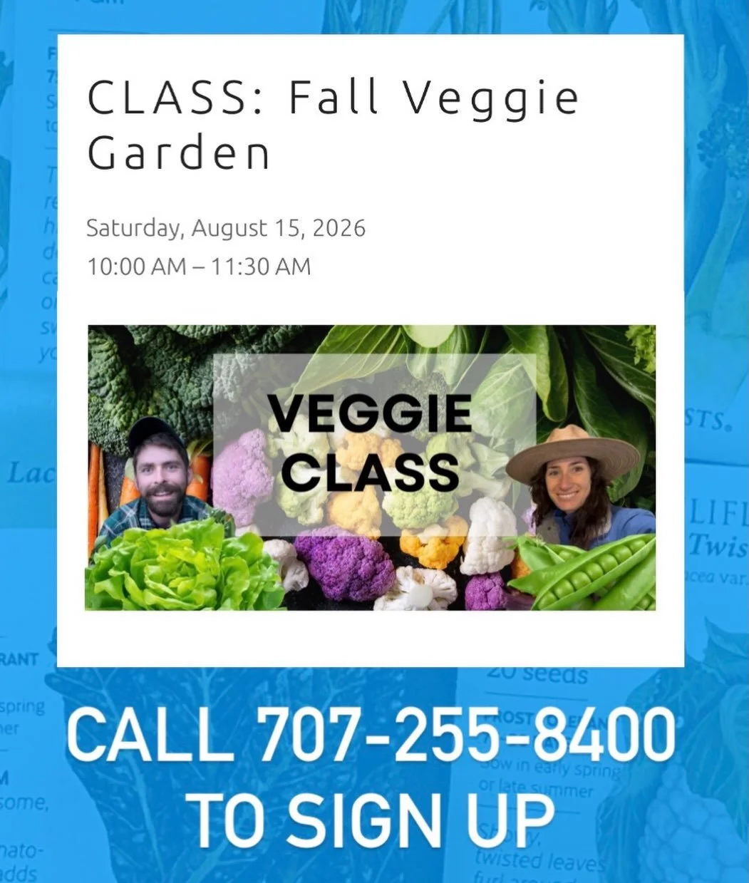 On August 15 come and learn how to grow a fall/winter veggie garden! David Shubin of @fishwaterfarms and Aileen Carroll of Van Winden&rsquo;s will be teaching the basics you need for success. What can you plant in the fall? How do you protect your ga
