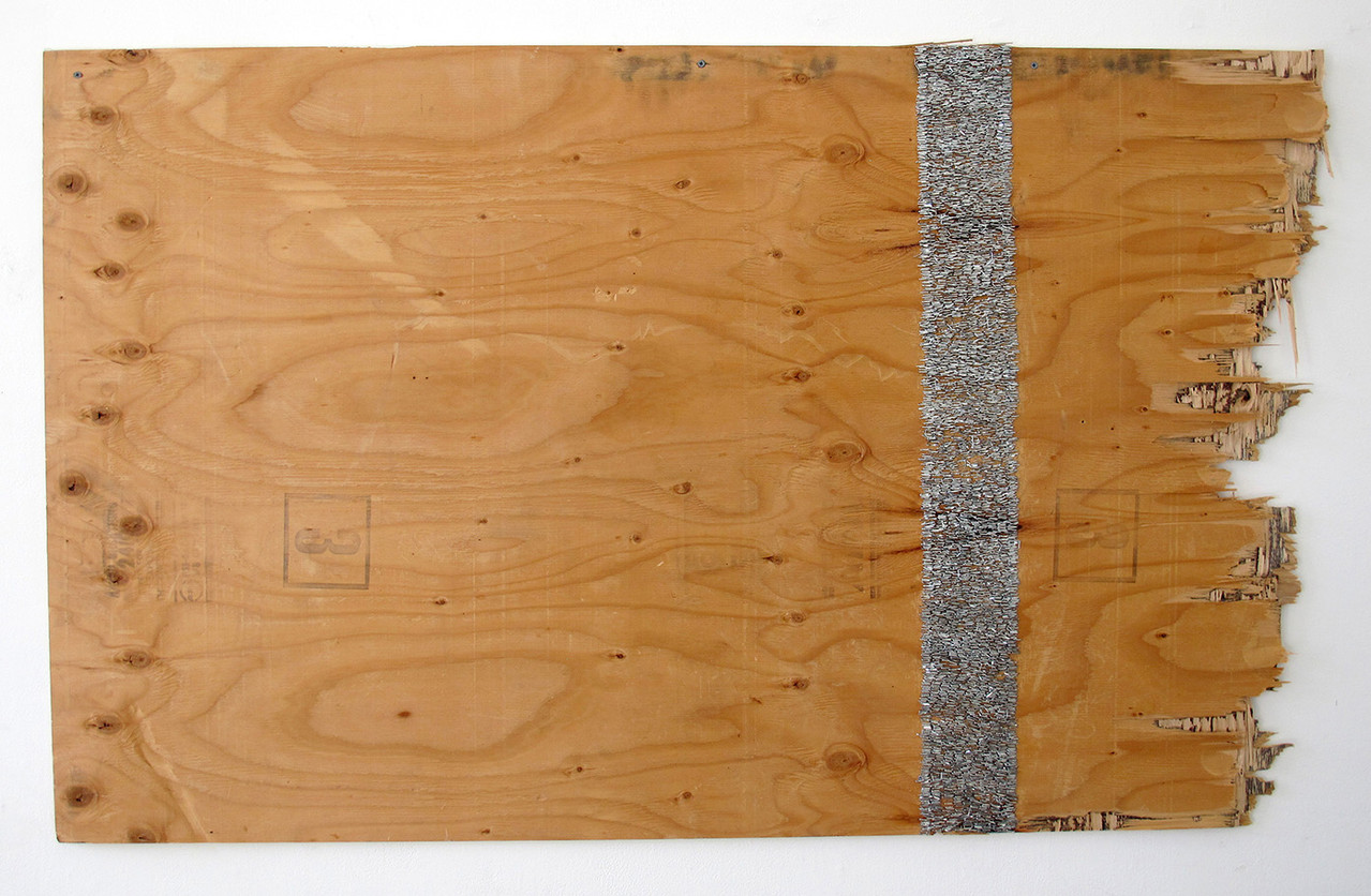 Garth Fry. Ornamental Struggle , 2015. Reclaimed wood, staples, screws. 