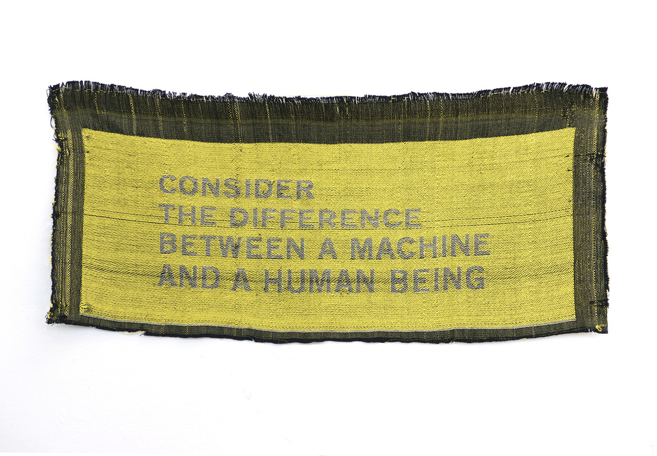 Paulina Berczynski. Consider the Difference, 2015. Cotton, hand-woven on digital Jacquard loom.