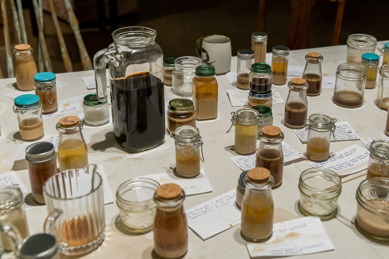 Carmina Eliason, photograph of Café con Leche, an ongoing project. "Conversation Residues (Detail Shot)" Herbert Sanders Gallery, San Jose. November 2016