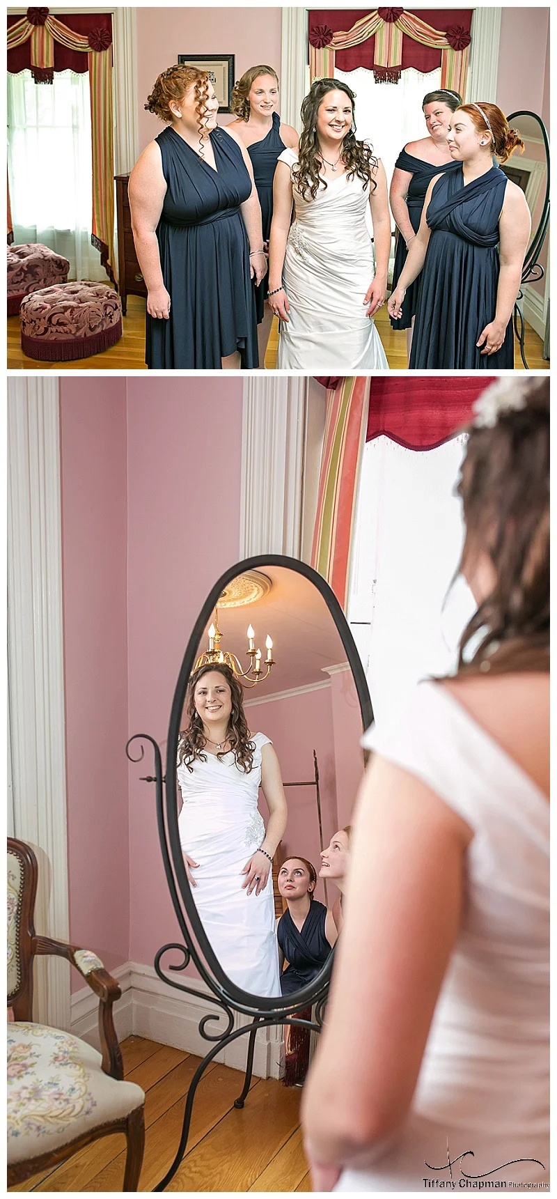 I absolutely adore these two pictures. Nothing makes a bride feel more beautiful then having her bridesmaids admiring her!