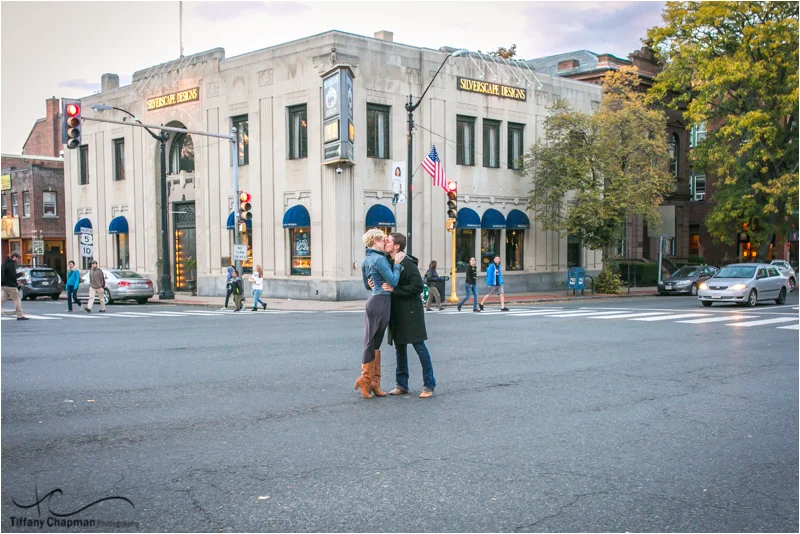 Kate's fun idea - Why not kiss in the middle of the crosswalk in Northampton in front of where Ayn got Kate's ring! 