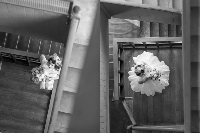 Mill 1 at Open Square has this amazing stairwell with the most dreamy light - we just had to photograph our bride having some fun here!