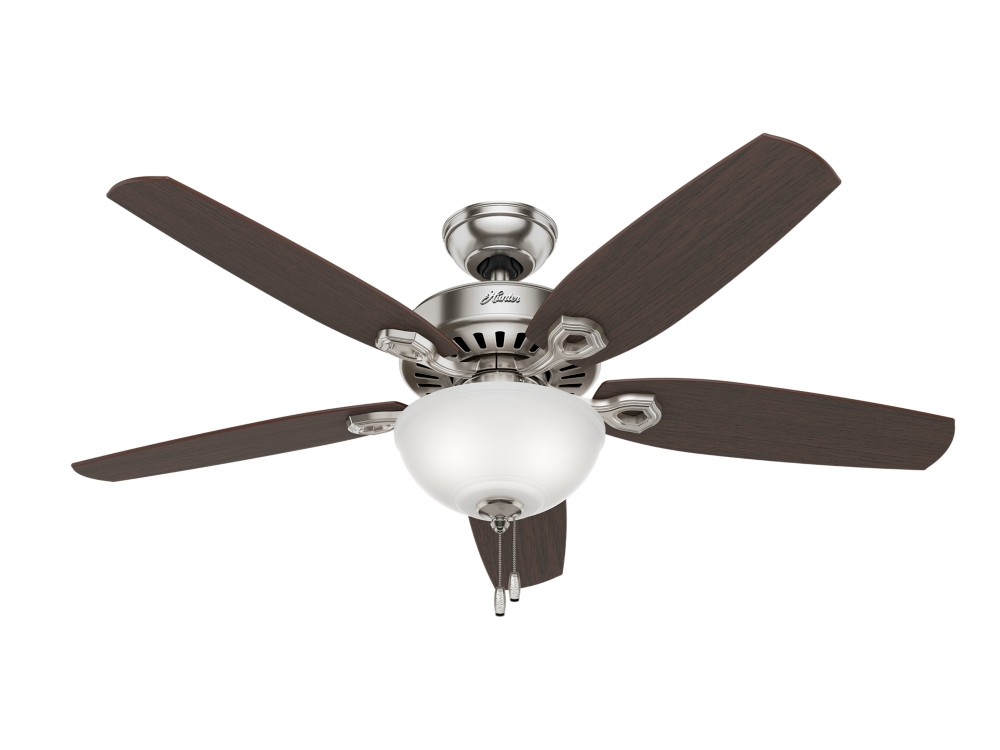 Hunter "Builder Deluxe" 52" 5-Blade Ceiling Fan - Brushed Nickel with Reversible Blades - Stained Oak / Brazilian Cherry (53090)