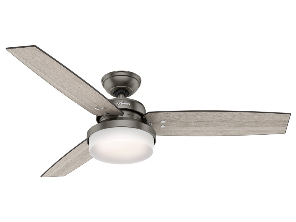 Hunter "Sentinal" 52" 3-Blade Ceiling Fan - Brushed Slate with Reversible Blades - Light Grey Oak / Grey Walnut (59211)