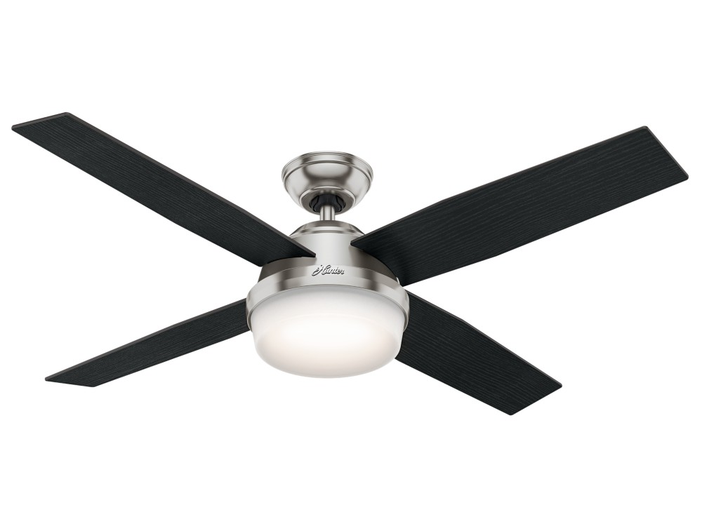 Hunter "Dempsey" 52" 4-Blade Ceiling Fan - Brushed Nickel with Reversible Blades - Black Oak / Chocolate Oak Grain (59216)