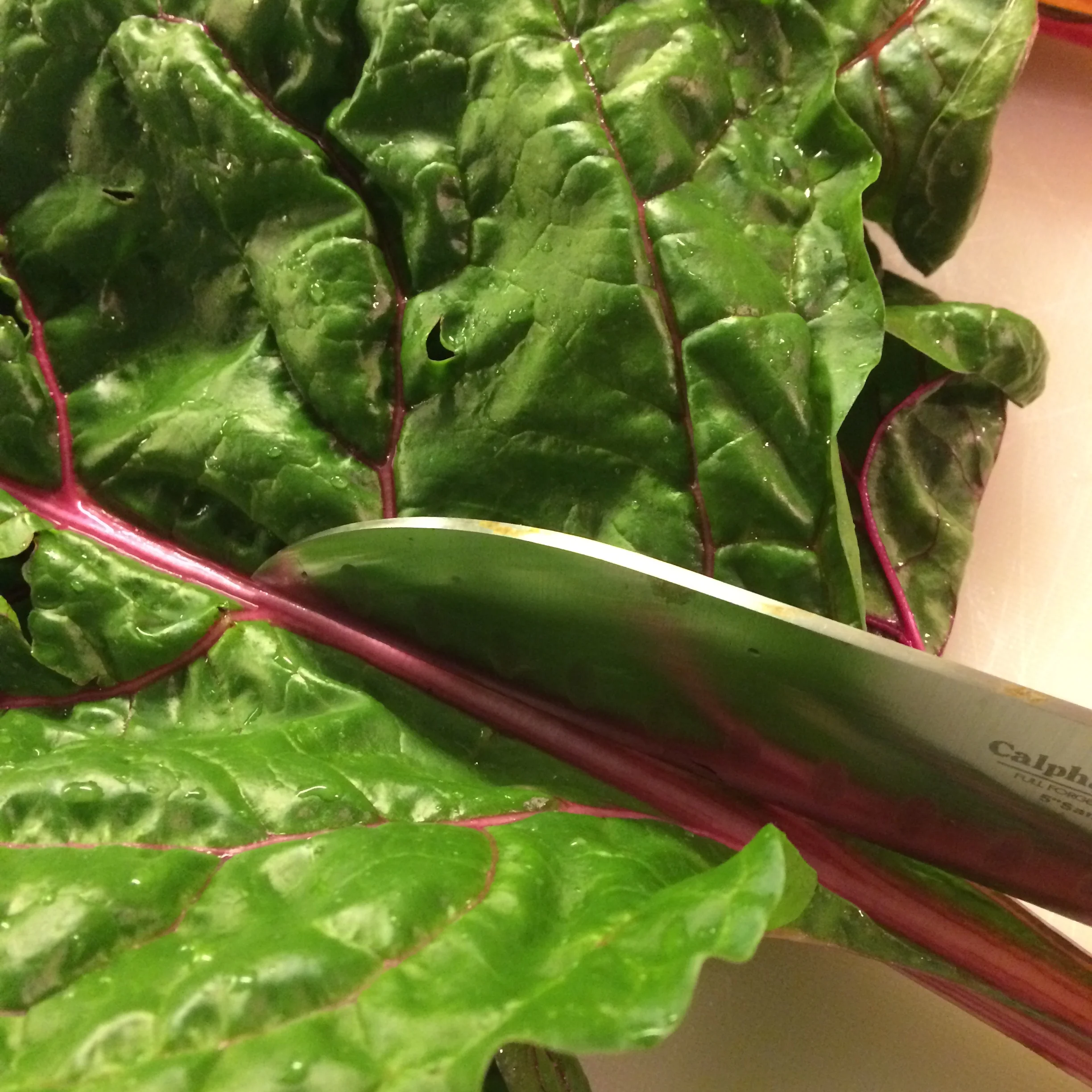 Cut out the thickest part of the center stem.