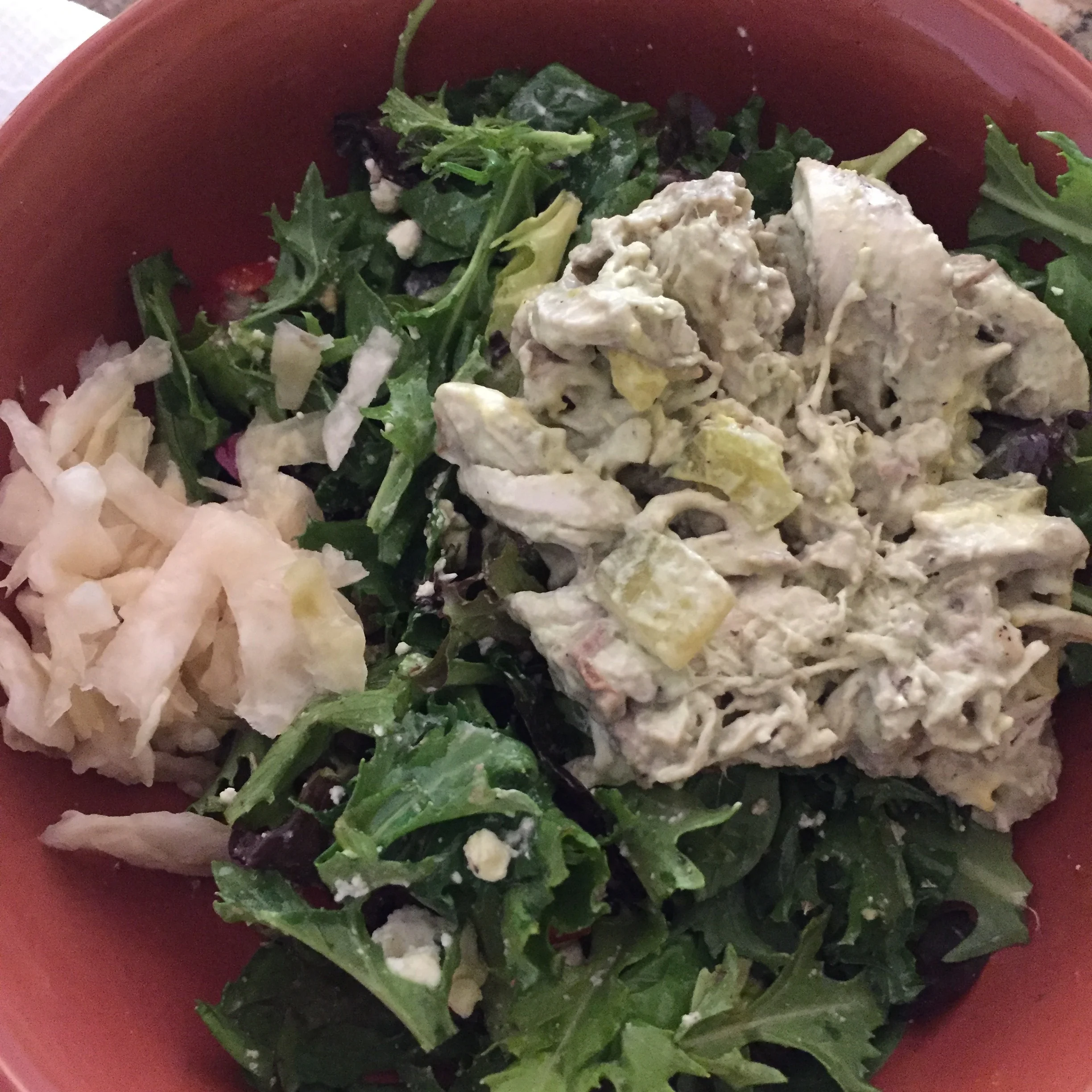 chicken salad on top of salad. NOM.