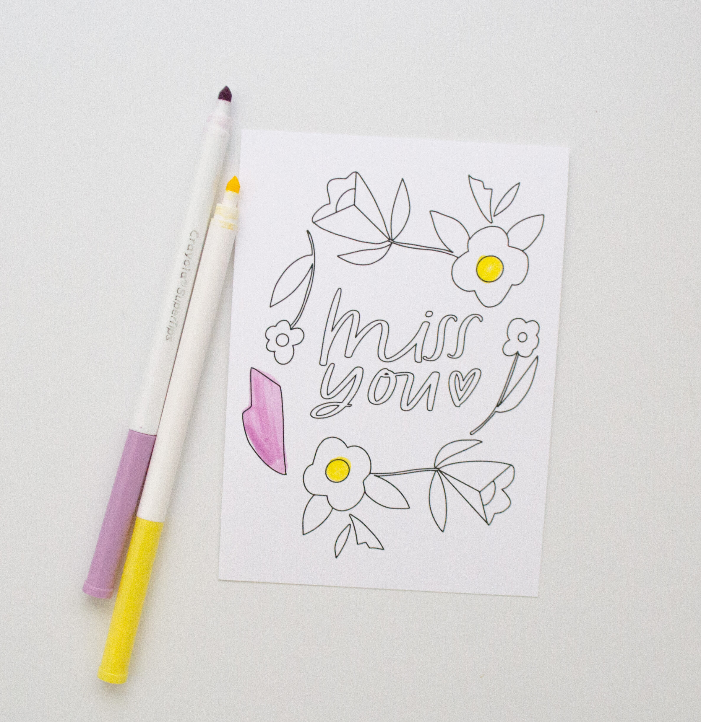 Color in Miss You Postcard, Set of 4