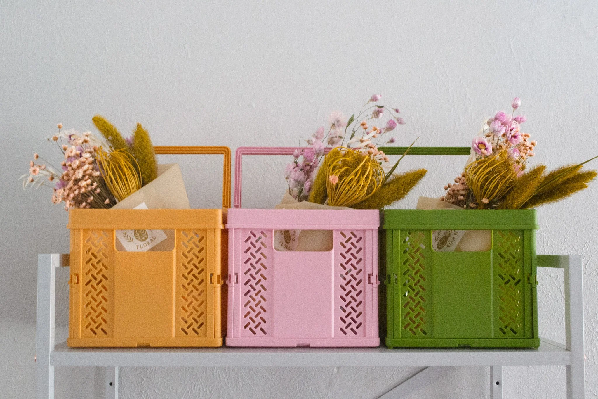 Folding Plastic Storage Crates with Handles, 4 colors