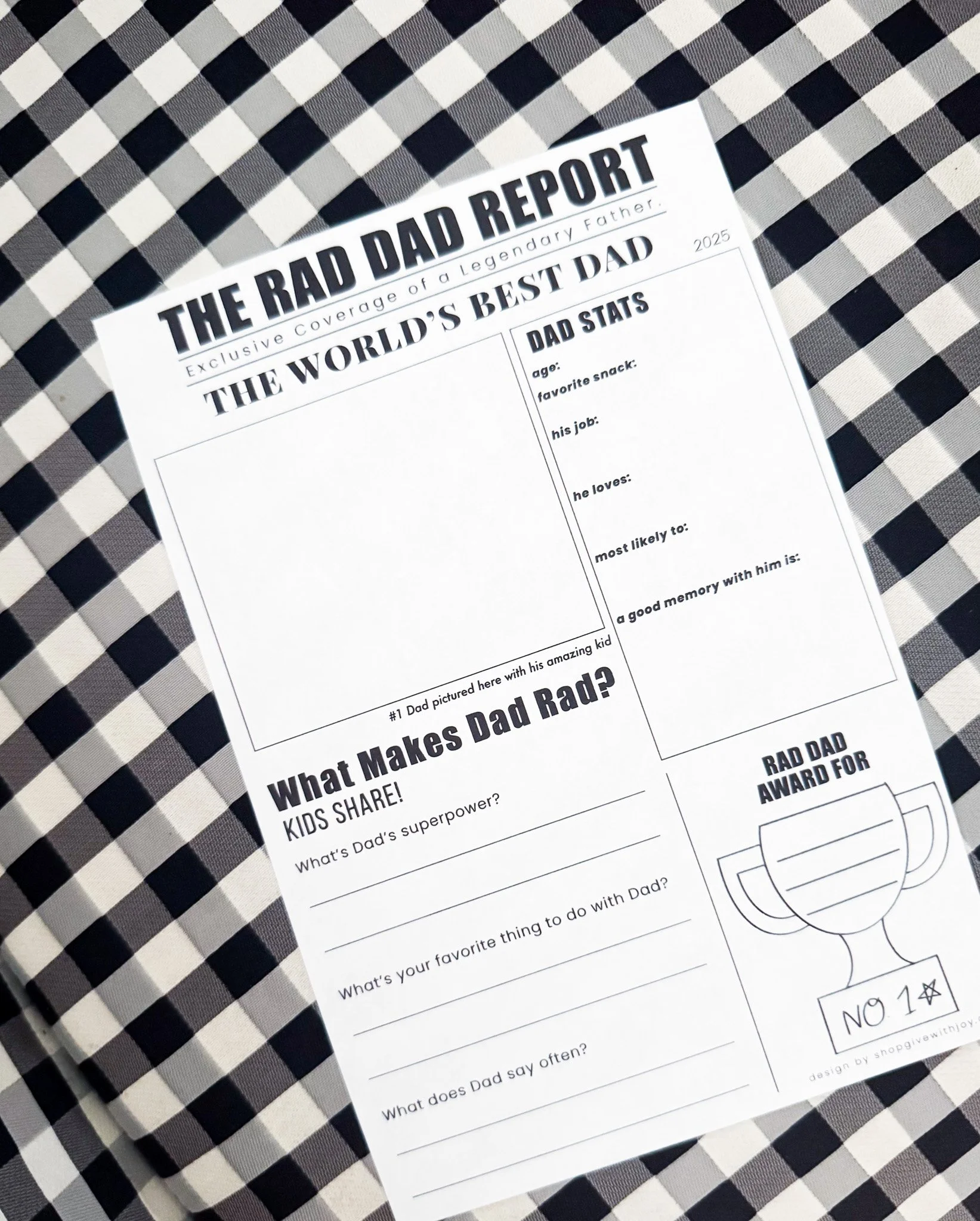 The Rad Dad Report, Fill-In Card for Kids to Dad
