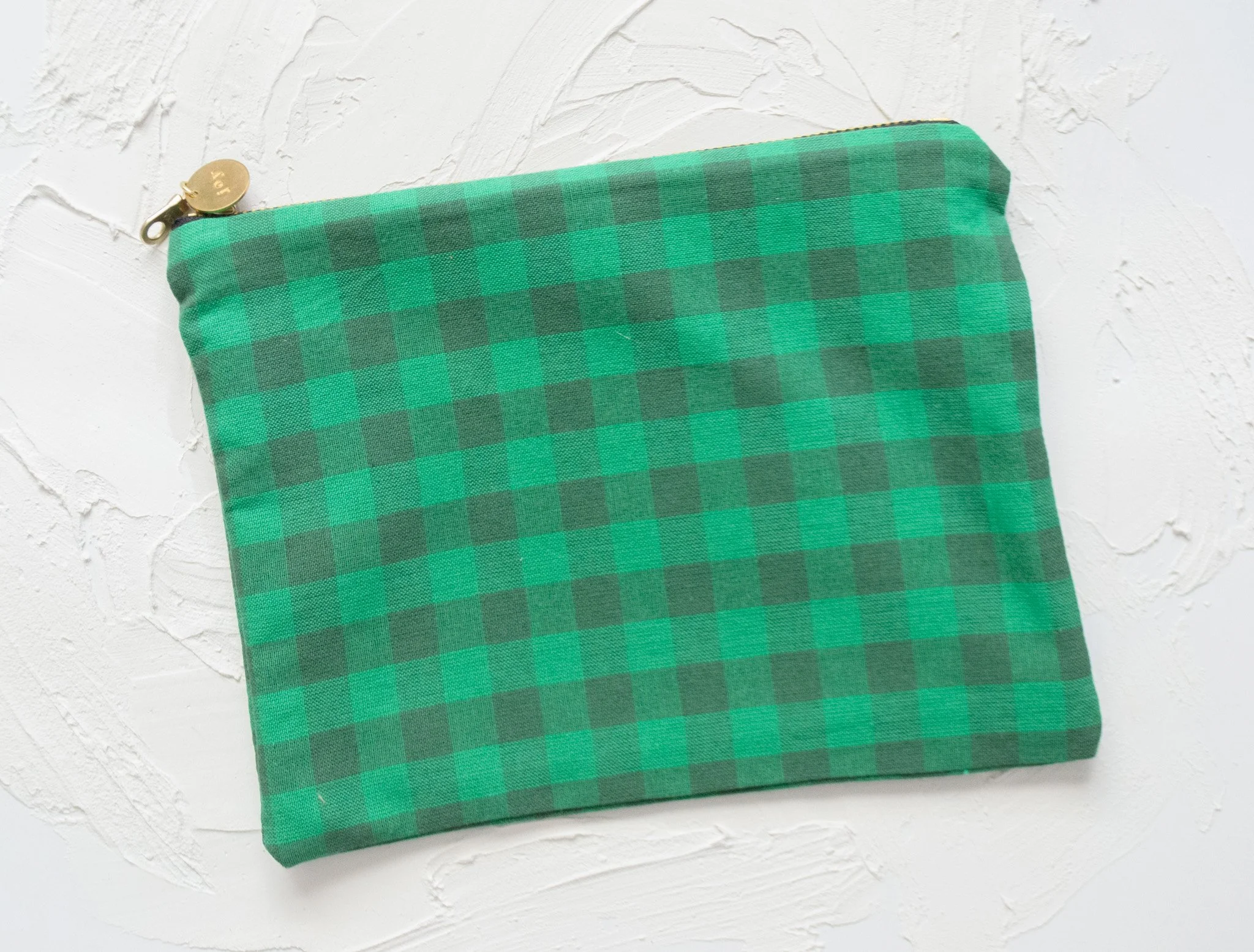 Handmade Zipper Pouch, Green Gingham