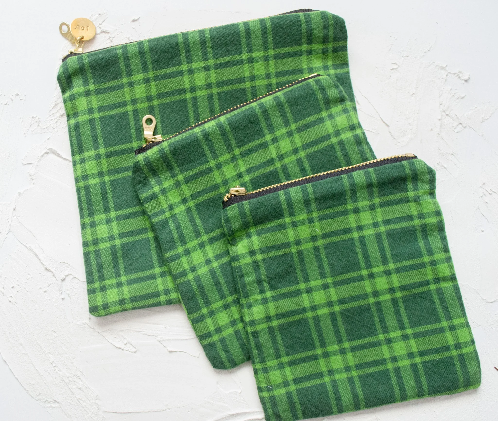 Handmade Zipper Pouch, Green Plaid