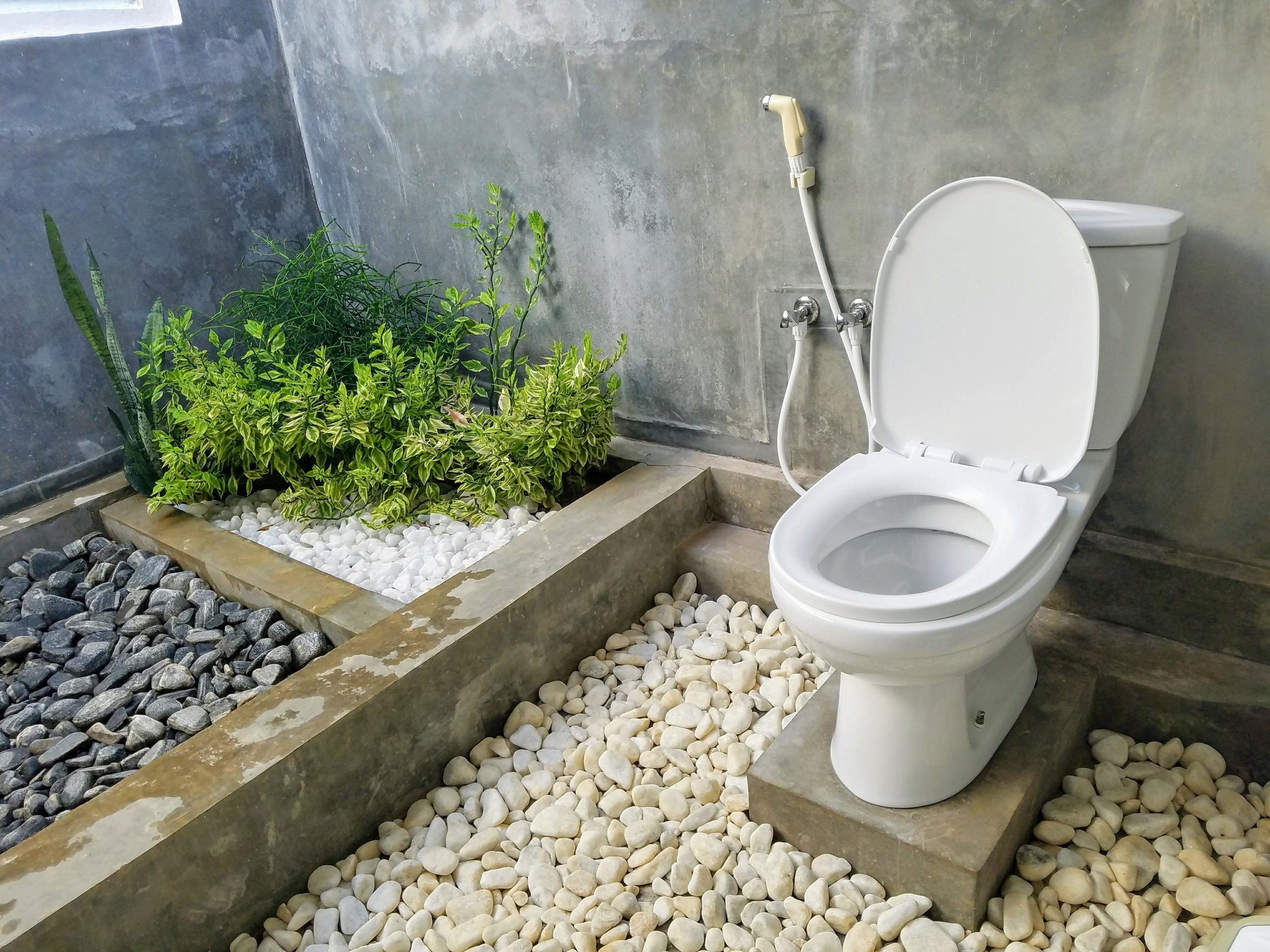   Seated flush toilet with a hose in Sri Lanka  