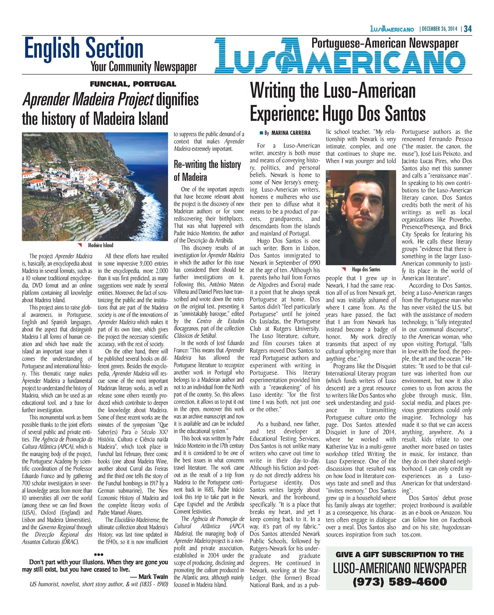 Portuguese Club of Hartford - Front page of the Luso-Americano Newspaper!