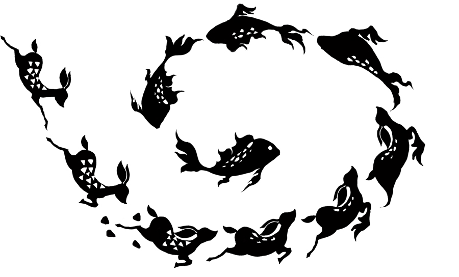 Transformation concept : Barong jumps into the water with the sparkling sea shells, As he swims, he is transformed.