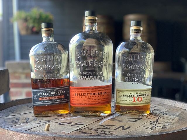 Time is running out to enjoy our #Bulleit Frontier Flight! Start out with easy sipping Bulleit and work your way up to the 125 proof #BarrelStrength. Enjoy it at the bar, patio, or get it to go...just get it before it's gone! #flightofthemonth #bourb