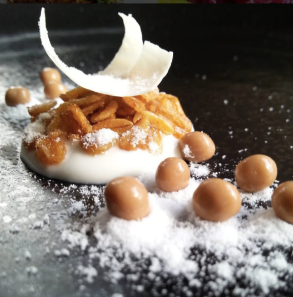 Milk & cookies , slightly Sweetened Dehydrated Milk Oreo Creme Anglaise, Spiced Rolled Oats
