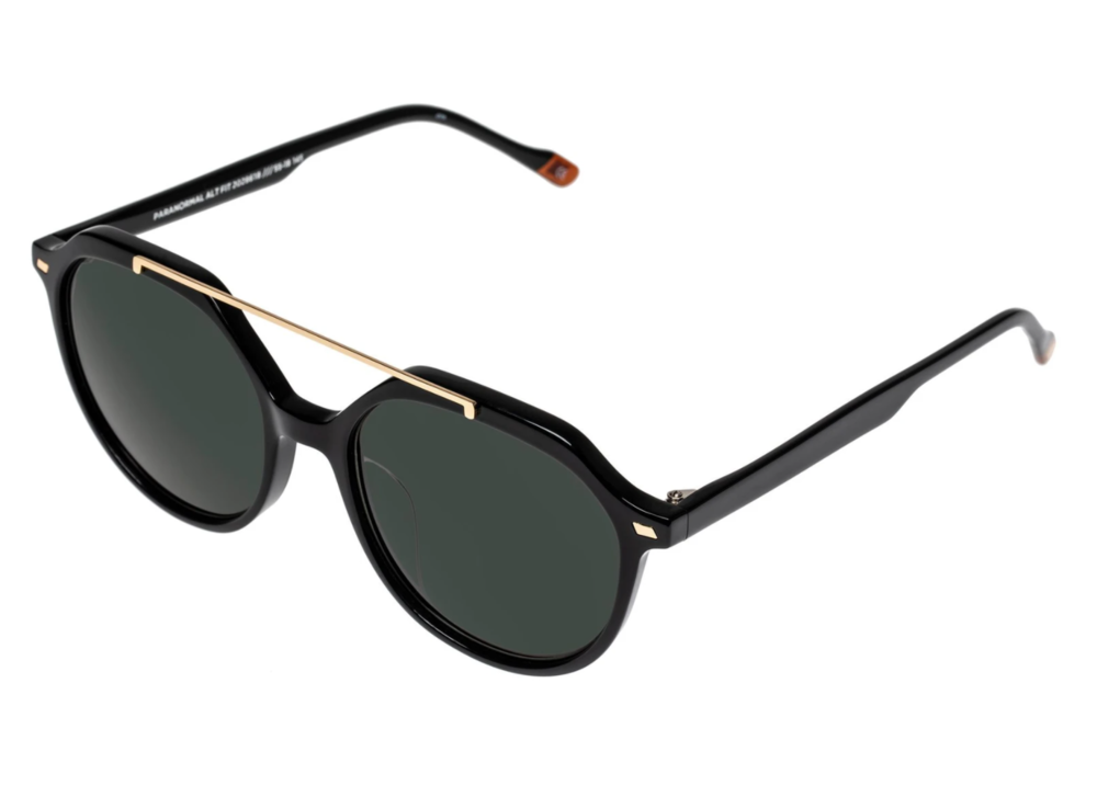 LE SPECS LUXE LINE PARANORMAL ALT FIT BLACK GLOSS FRAME GOLD TRIM WITH  SMOKE MONO LENS — NO SEASON LOS ANGELES
