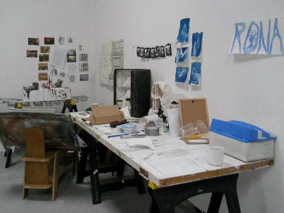 Rona's half of our first shared studio at the Burren College of Art in Ireland.
