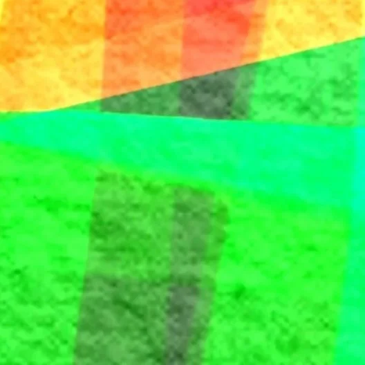Small squares taken of intersecting strips and shapes: reds, blues, greens. When the strips of colour cross they are changed by one another, a bit like ideas in a conversation. The background of the image is textured, like fancy paper