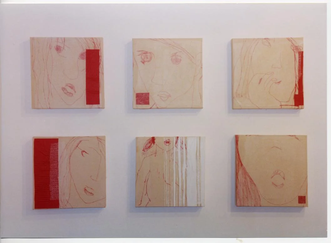 Self portraits, (mixed media on canvas, 30cm x 30cm each, 2002).