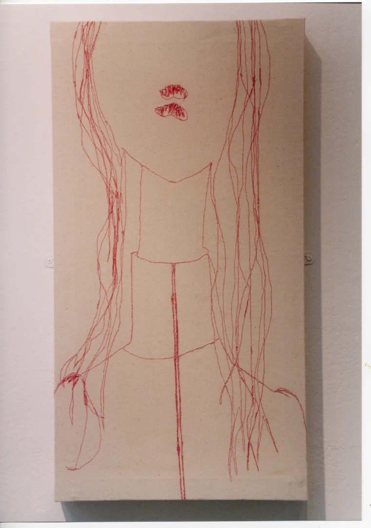 Self Portraits (Anticipations Series), (stitching on framed canvas, 50cm x 120cm, 2002).