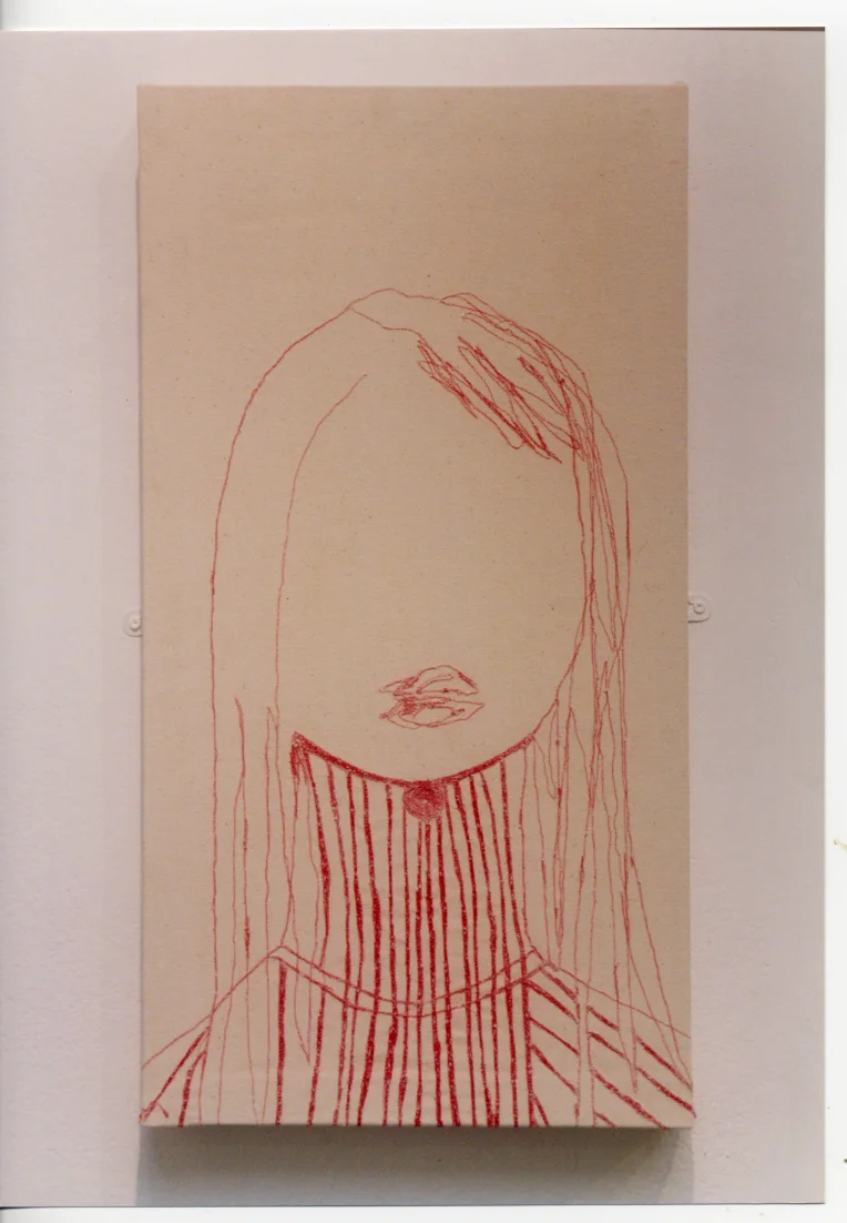 Self Portraits (Anticipations Series), (stitching on framed canvas, 50cm x 120cm, 2002).