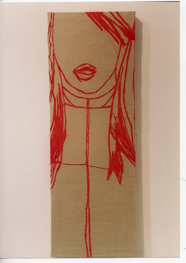Self Portraits (Anticipations Series), (stitching on framed canvas, 50cm x 120cm, 2002).