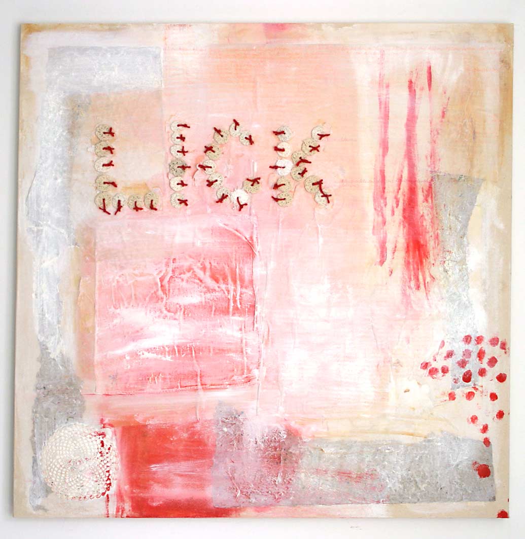 Lick, (mixed media and crochet on framed canvas, 100cm x 100cm, 2004).
