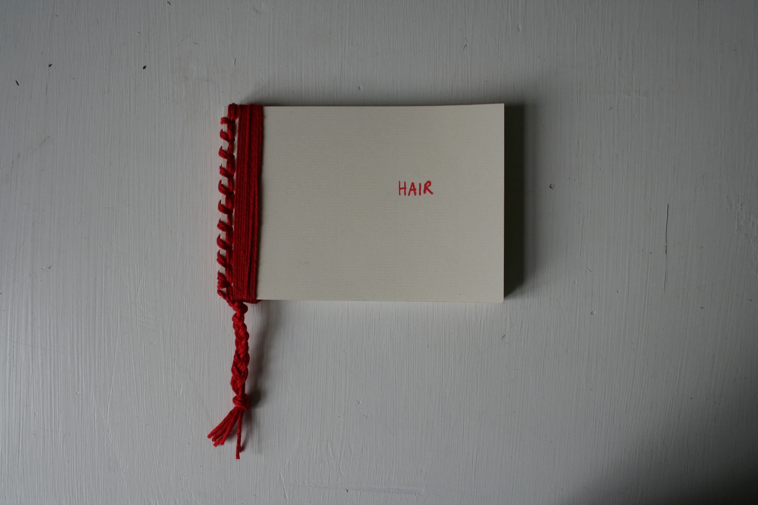 Hair, (flip book, drawing on paper, hand bound with wool, 2010).
