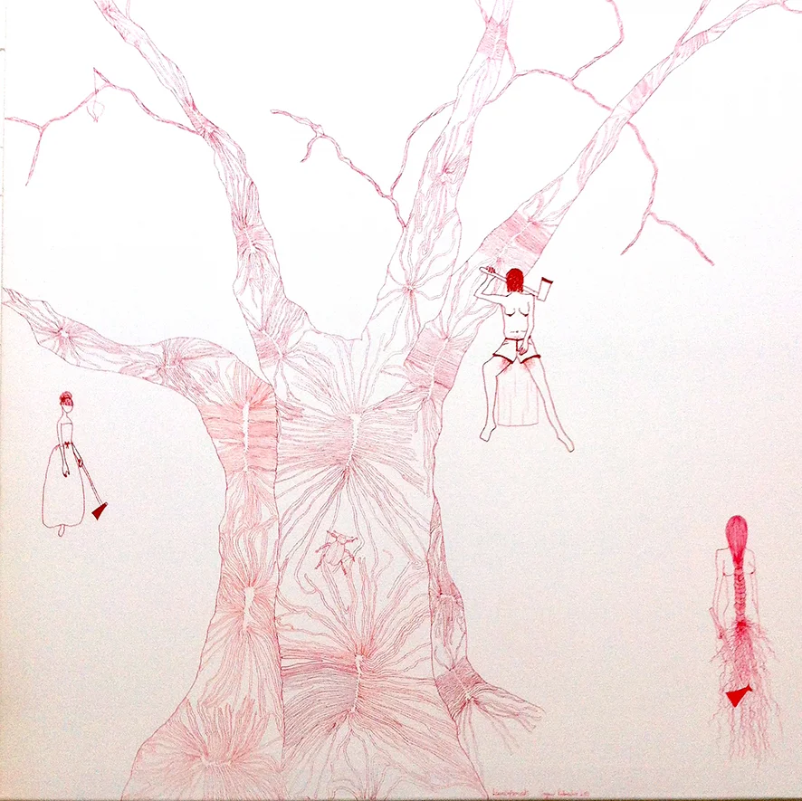 Lumbersexuals (pen and acrylic paint on canvas,80cm x 80cm, 2015).