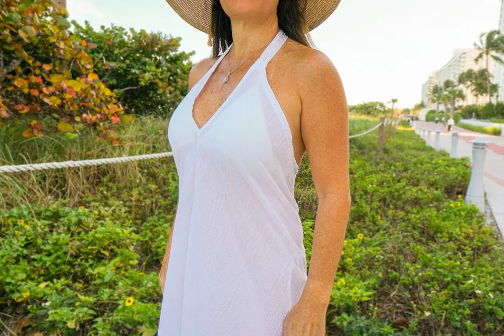 Boho Beach White Cotton Gauze Handmade Dress - Indigo Instinct - Miami Florida Boho Beach White Cotton Gauze Handmade Dress - Indigo Instinct - Miami Florida