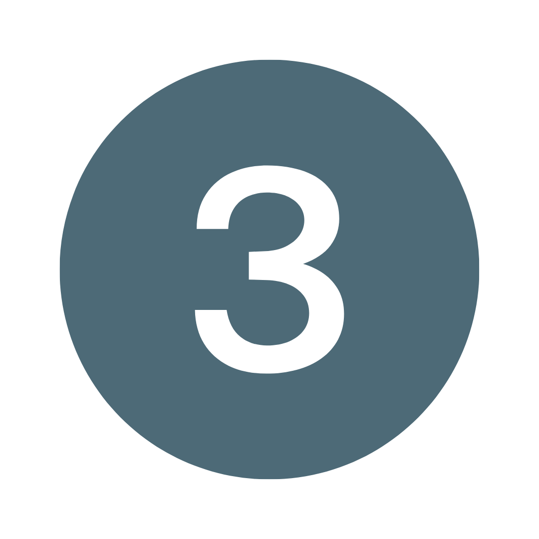 A gray circle with the number three in black in the center.