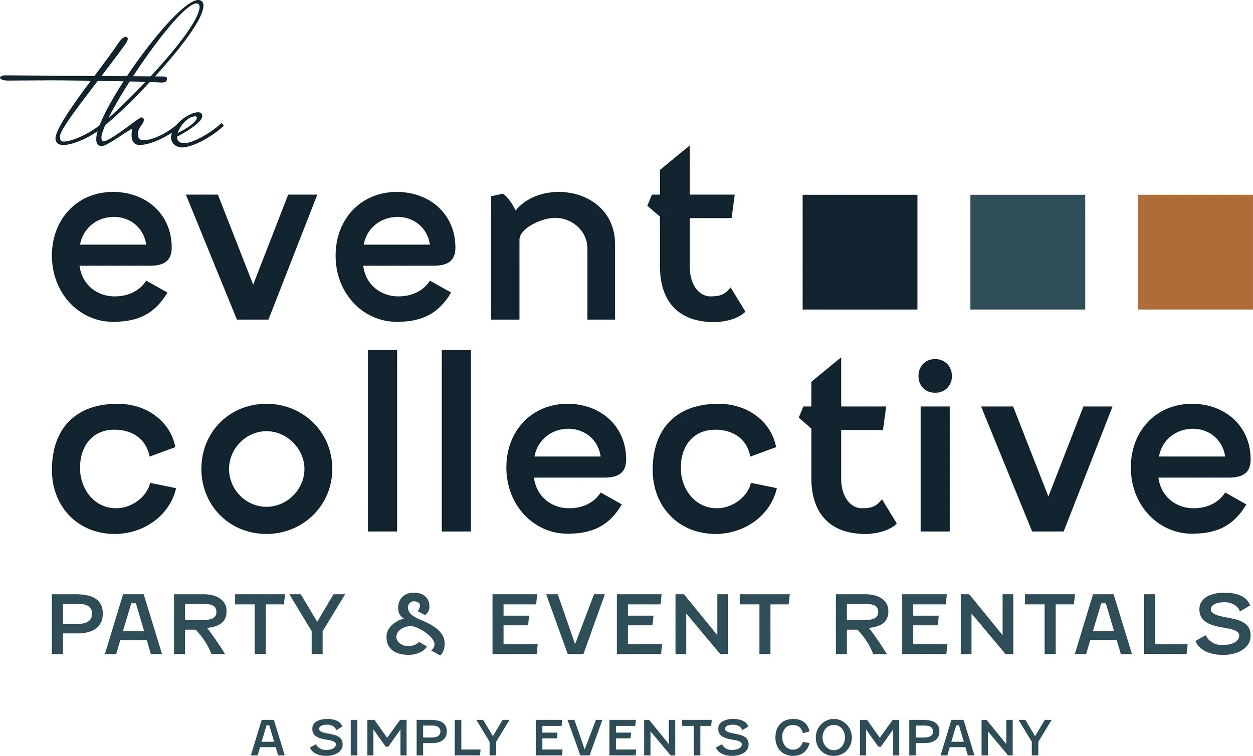 Logo for the eventive collective party and event rentals, featuring stylized text and color blocks.