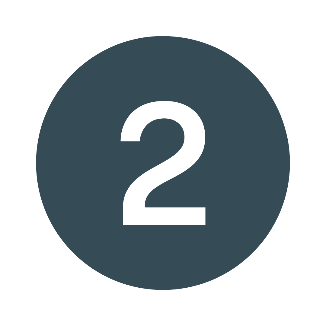 A dark gray circular card with the number 2 in black text in the center.