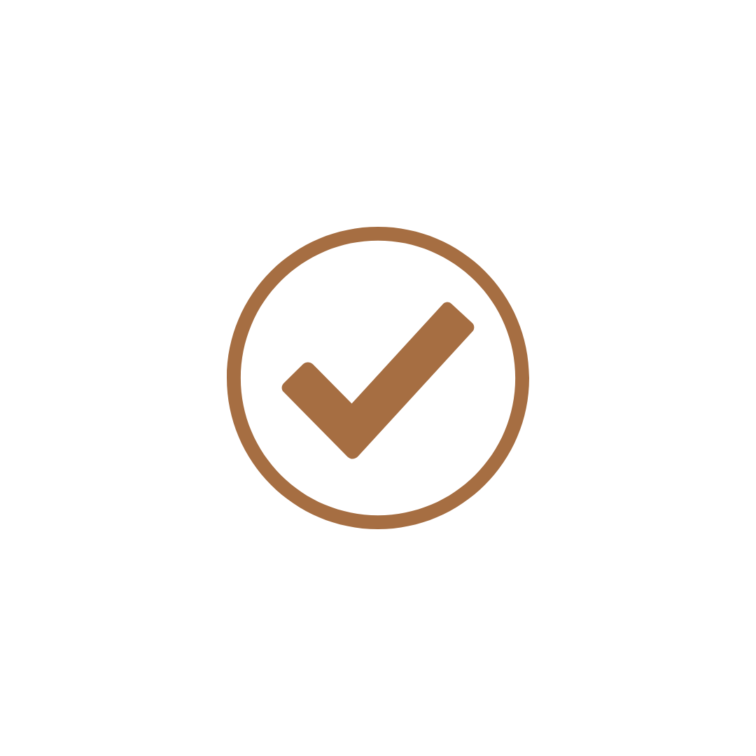 Check mark in a brown circle symbol