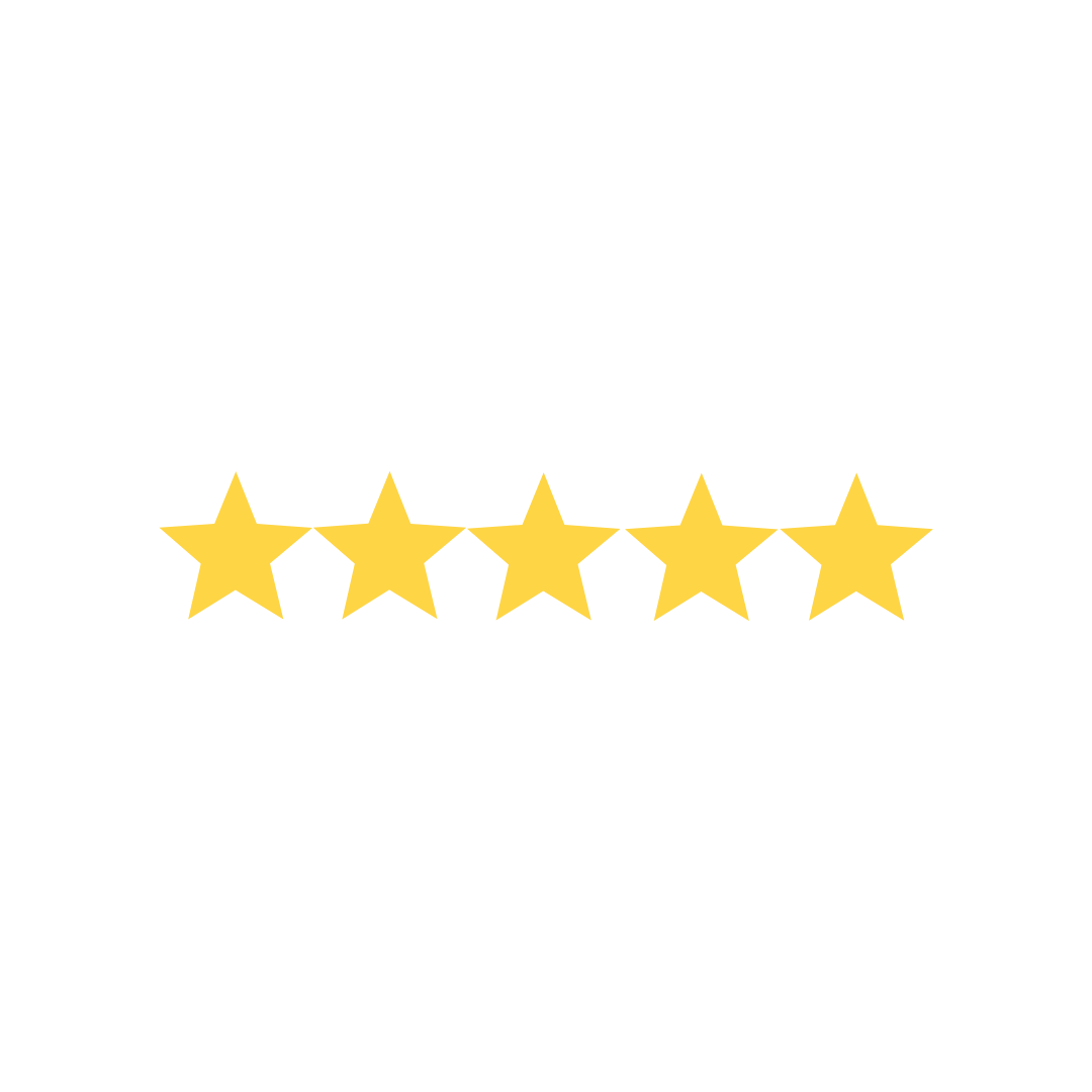 Five yellow stars in a row with the text 'Rated 5 Stars' above and 'Excellent Service' below.