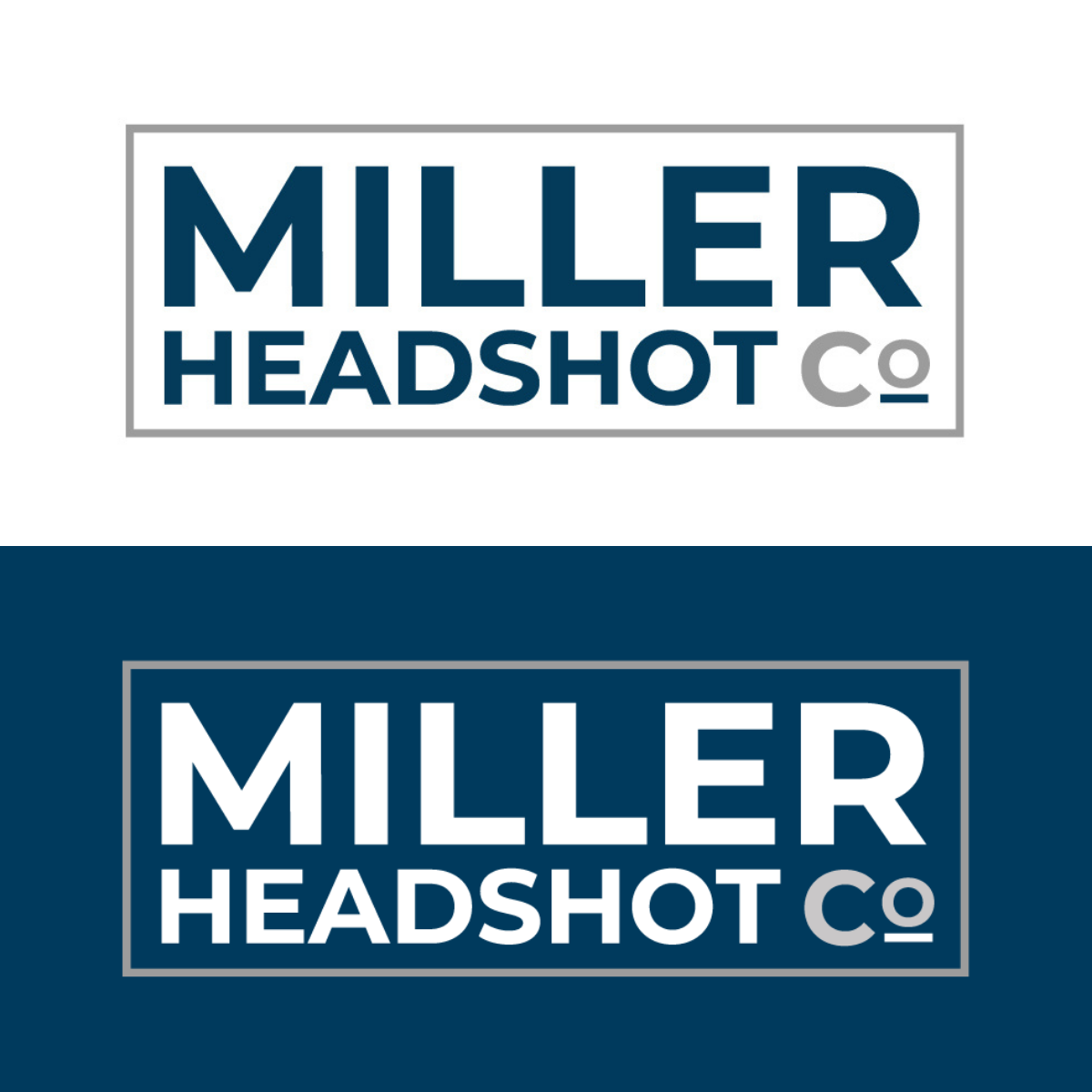 Miller Headshot Co logo - on white and reversed on the primary brand blue