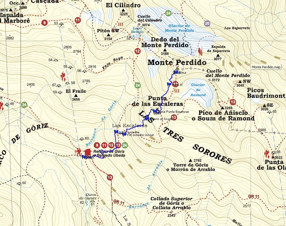  Trazado del track sobre el  mapa de la editorial Alpina 1.30.000  