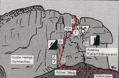   Imagen C . Croquis visible desde punto 2 de la imagen A (croquis: Meteora. klettern und wandern) 