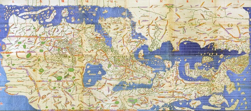  Mapamundi de Idrissi en la Tabula Rogeriana con el sur en la parte superior. 